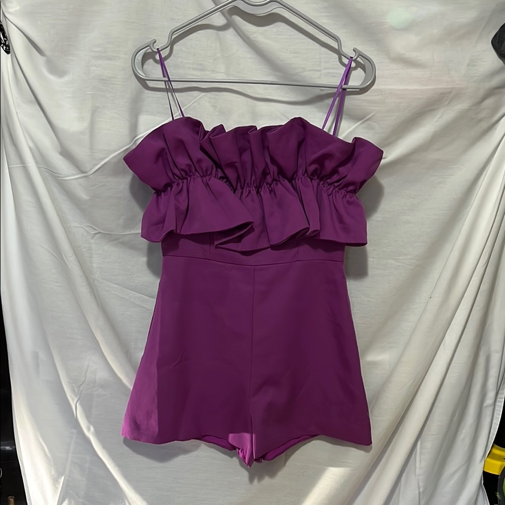 Purple Ruffled Jumpsuit with Fitted Waist